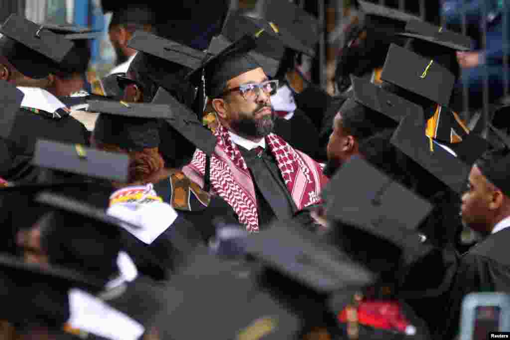 A Morehouse College class of 2024 graduate turns his back during a speech by U.S. President Joe Biden, during a commencement ceremony in Atlanta, Georgia.