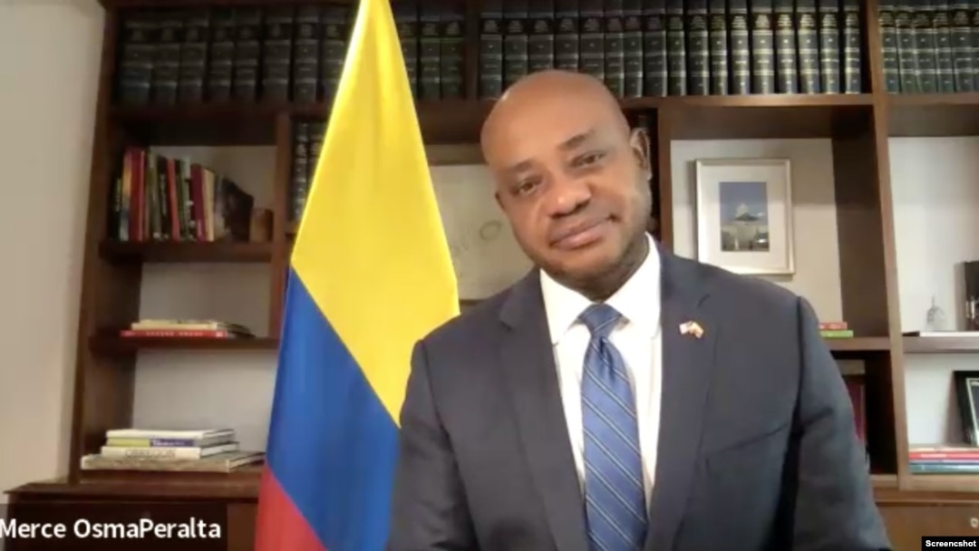 Luis Gilberto Murillo, embajador de Colombia en Estados Unidos, en entrevista con la Voz de América. [Foto: Captura de pantalla de entrevista, a través de Zoom]