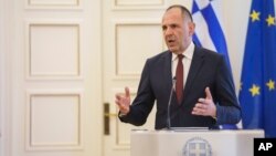FILE - Greece's Foreign Minister Giorgos Gerapetritis speaks in Athens, May 17, 2024.