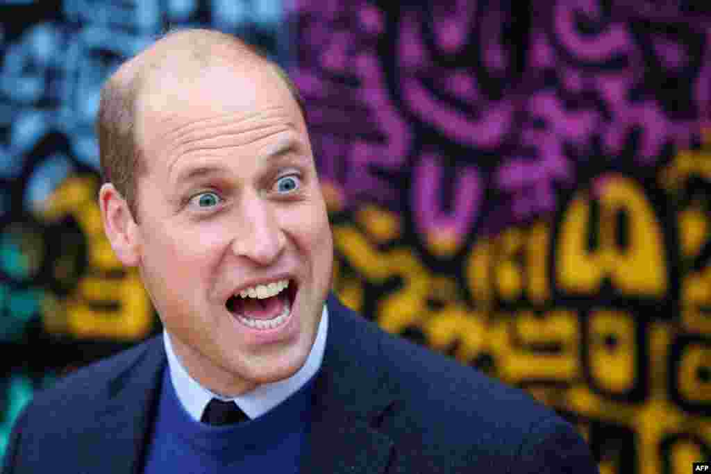 Britain's Prince William, Prince of Wales reacts during a visit of the Trademarket outdoor market in Belfast, Northern Ireland, on Oct. 6, 2022.