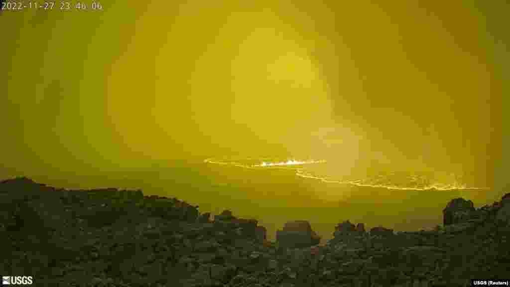 Lava is seen at Mauna Loa's summit region during an eruption as viewed by a remote camera of the U.S. Geological Survey in Hawaii.