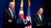 U.S. President Joe Biden, left, speaks as South Korean President Yoon Suk Yeol listens during a news conference at the People's House inside the Ministry of National Defense, May 21, 2022, in Seoul, South Korea.