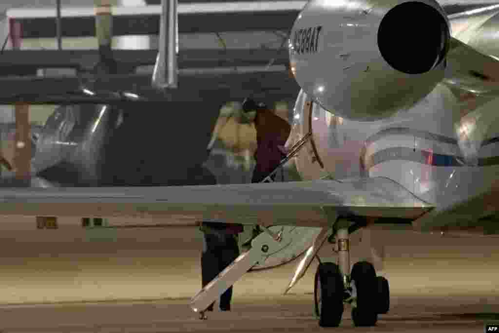 American basketball star Brittney Griner gets out of a plane after landing at the JBSA-Kelly Field Annex runway in San Antonio, after she was released from a Russian prison in exchange for a notorious arms dealer.