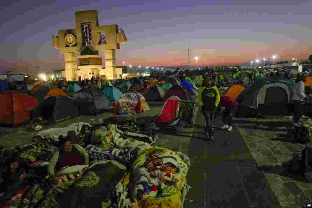 Pilgrims camp outside the Basilica of Guadalupe in Mexico City, Dec. 12, 2022.