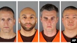 FILE - Combination of photos provided by the Hennepin County Sheriff's Office in Minnesota shows Minneapolis Police Officers Derek Chauvin, from left, J. Alexander Kueng, Thomas Lane and Tou Thao.