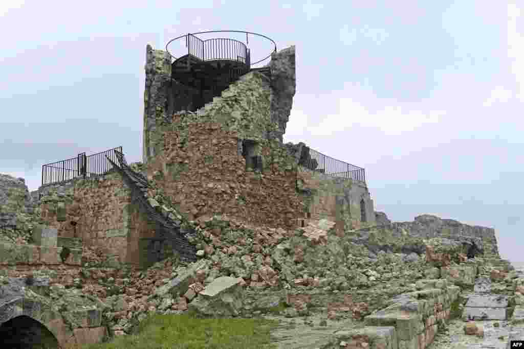 Aleppo's ancient citadel is damaged following a deadly earthquake that shook Syria on Feb. 6, 2023. 