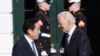 President Joe Biden greets Japanese Prime Minister Fumio Kishida on the South Lawn of the White House in Washington, D.C., on January 13, 2023. (Susan Walsh/AP)