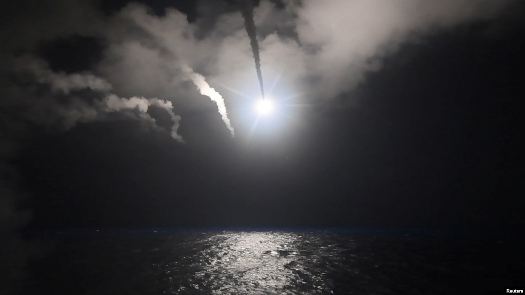 U.S. Navy guided-missile destroyer USS Porter (DDG 78) conducts strike operations while in the Mediterranean Sea which U.S. Defense Department said was a part of cruise missile strike against Syria, April 7, 2017. (Ford Williams/Courtesy U.S. Navy/Hand)
