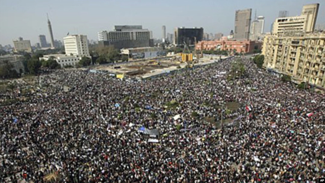 Protesters in Tahrir, or Liberation, Square in Cairo, Egypt, February 1, 2011