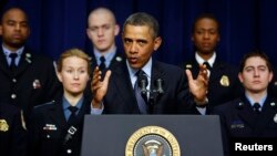 U.S. President Barack Obama discusses the automatic budget cuts scheduled to take effect next week, Washington, February 19, 2013.