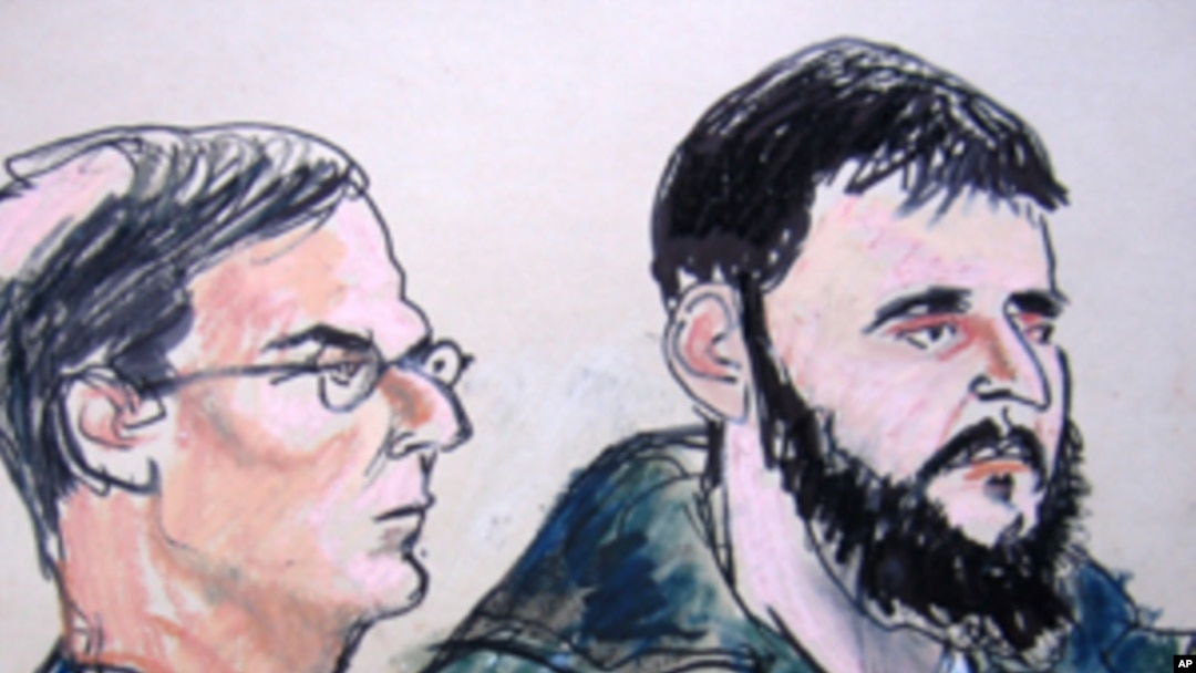 In this Jan. 9, 2010 courtroom file sketch, defendant Adis Medunjanin, right, accused of becoming an al-Qaida operative, sits with his defense attorney Robert Gottlieb at the federal courthouse in New York.