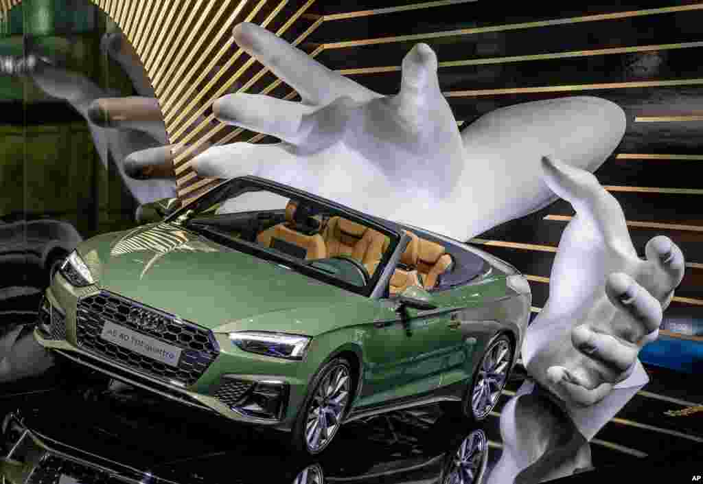 An Audi A5 4.0 TDI Quattro is displayed at the IAA Auto Show in Frankfurt, Germany.