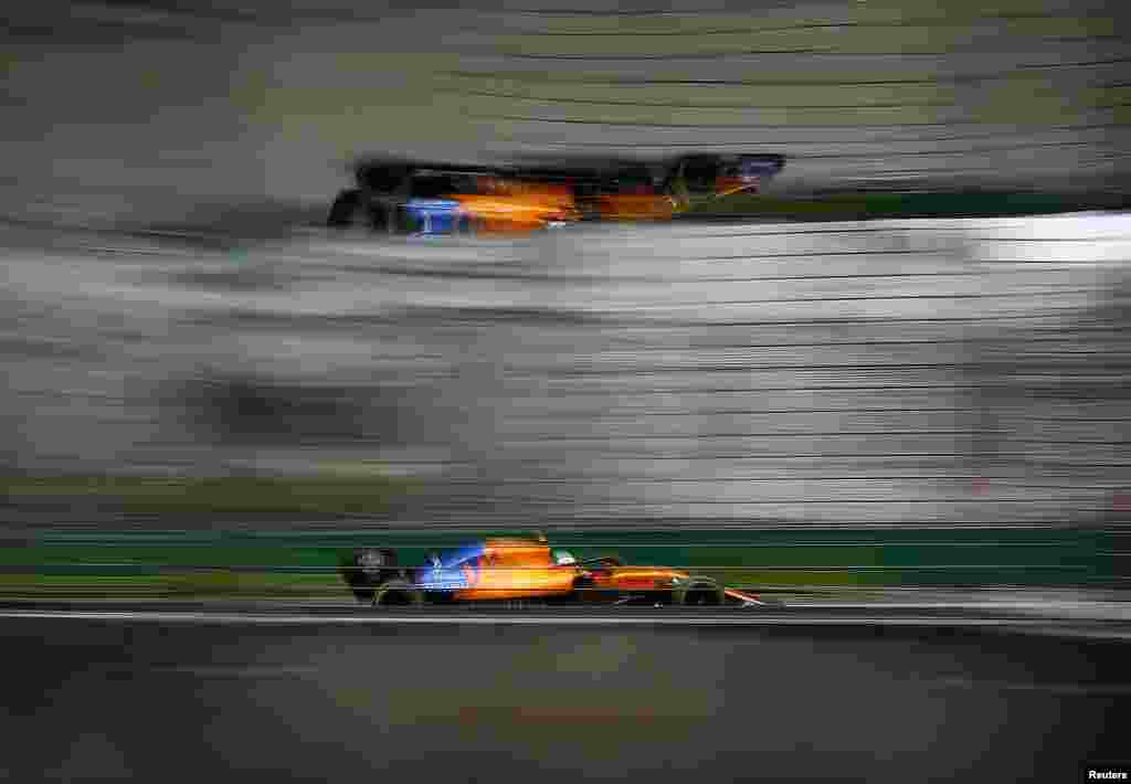 McLaren's Lando Norris practices at the Singapore Grand Prix, Marina Bay Street Circuit, Singapore.