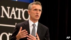 FILE - NATO Secretary-General Jens Stoltenberg speaks during a media conference at NATO headquarters in Brussels, June 13, 2016.