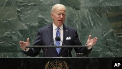 AQSh Prezidenti Jo Bayden BMT minbarida nutq qilmoqda, Nyu-York, AQSh, 2021-yil, 21-sentabr.