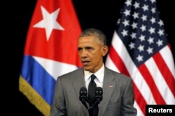 Then-U.S. president Barack Obama delivers a speech at the Gran Teatro in Havana, Cuba, March 22, 2016.