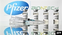 Vắc-xin ngừa Covid-19 của công ty bào chế dược phẩm Pfizer và đối tác Đức BioNTech. Ảnh chụp ngày 17/11/2020. (Photo by JUSTIN TALLIS / AFP)