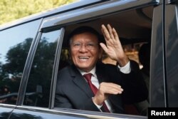 Former Cambodia National Rescue Party (CNRP) leader Kem Sokha leaves his house for the Phnom Penh Municipal Court in Phnom Penh on March 3, 2023. (Cindy Liu/Reuters)