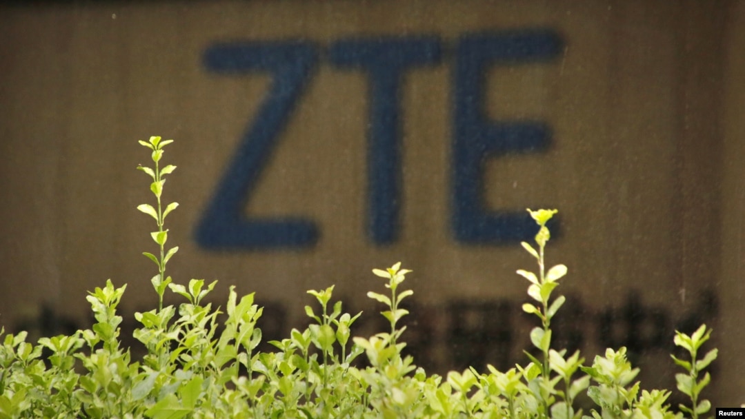 FILE - The logo of China's ZTE Corp is seen at the lobby of ZTE Beijing research and development center building in Beijing, China, June 13, 2018.