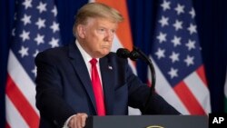 El presidente de EE.UU., Donald Trump, durante una conferencia de prensa en Nueva Delhi, India, el martes, 25 de febrero de 2020.