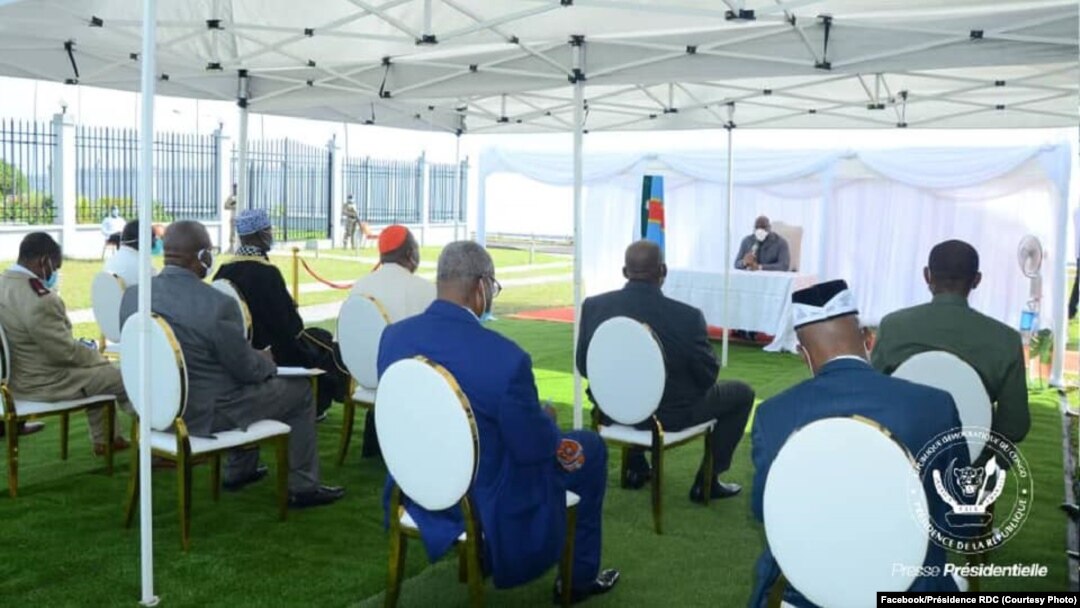 Président Félix Tshisekedi azali kosolola na bakambi ye biyamba na N'Sele, Kinshasa, 20 avril 2020. (Facebook/Présidence RDC)