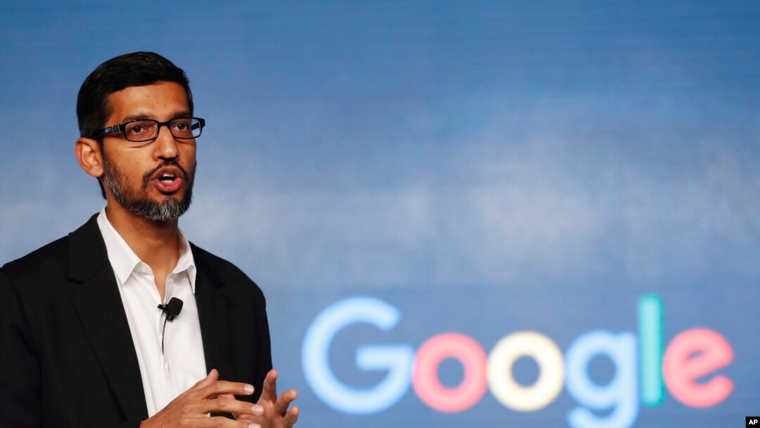 FILE - In this Wednesday, Jan. 4, 2017, file photo, Google CEO Sundar Pichai speaks during a news conference on Google's collaboration with small scale local businesses in New Delhi.