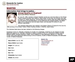 This wanted poster from website of the U.S. State Department's Rewards For Justice program shows a mugshot of Ahmed al-Mughassil, the man suspected in the 1996 bombing of the Khobar Towers residence at a U.S. military base in Saudi Arabia.