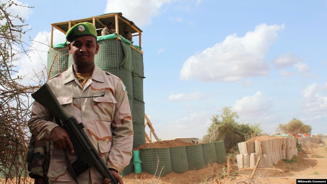 FILE - An African Union soldier is seen deployed to Bulobarde and Jalalaqsi, Somalia.