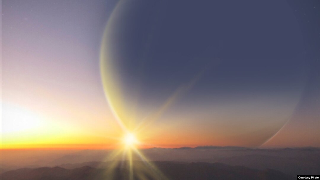 File - Drawing of how exoplanet 'PH2 b' might look from its moon (Univ. Oxford/Haven Giguere)