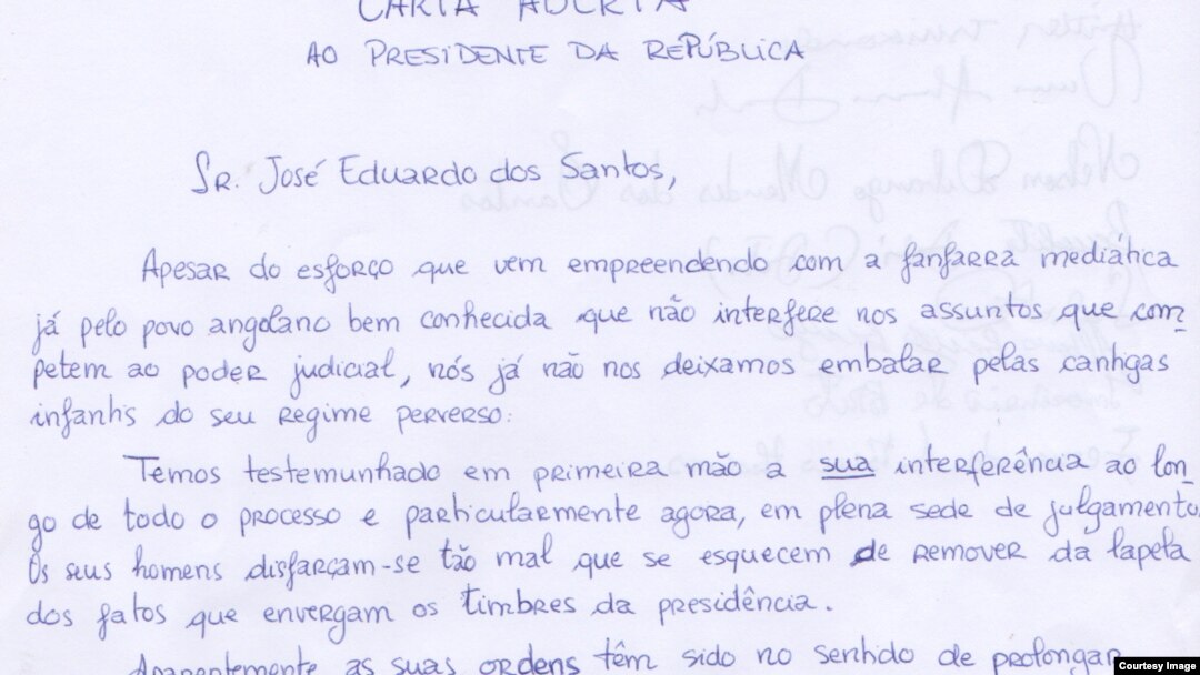 Carta Aberta dos activistas ao PR José Eduardo dos Santos, Luanda. Angola