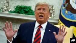 President Donald Trump speaks during a meeting with Australian Prime Minister Scott Morrison in the Oval Office of the White House, Friday, Sept. 20, 2019, Washington. (AP Photo/Evan Vucci)