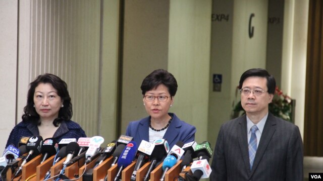 2019年6月10日上午香港特區行政長官林鄭月娥舉行記者會談逃犯條例修法和凌晨警察和示威者對峙事件（美國之音記者申華拍攝）