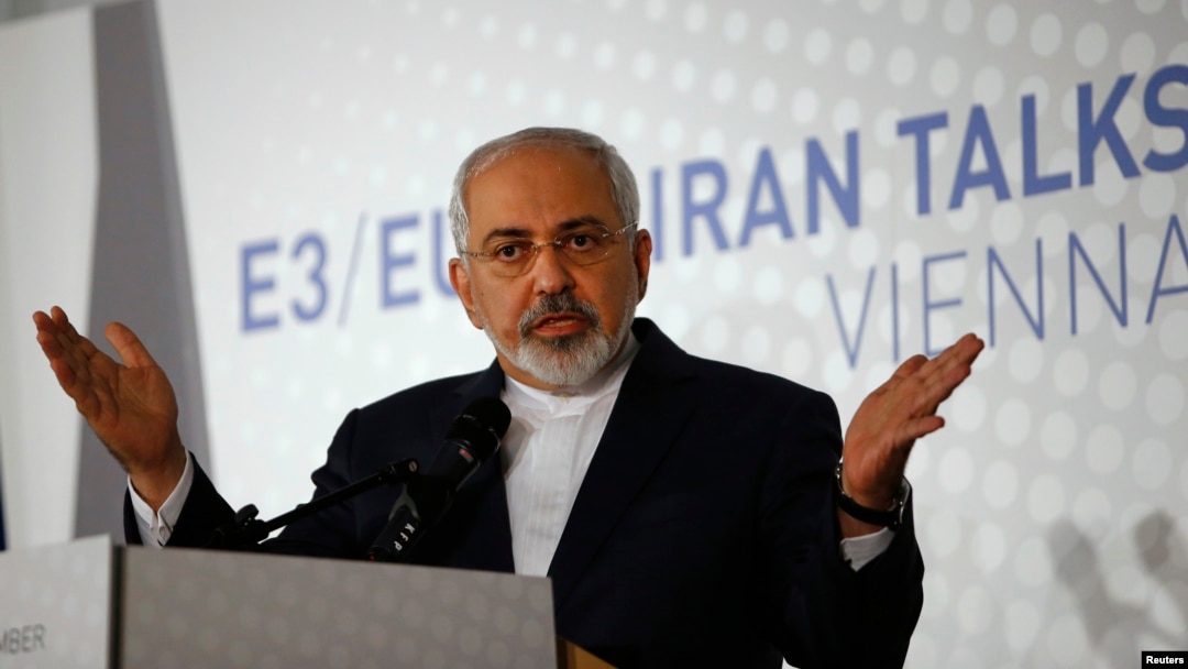FILE - Iranian Foreign Minister Javad Zarif addresses a news conference after a meeting in Vienna.