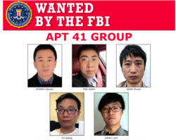 聯邦調查局公佈的五名被起訴的中國黑客照片，他們被控為APT 41黑客團伙成員。(2020年9月16日)
