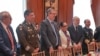 Delegación mexicana en la reunión bilateral con EEUU en la Casa Blanca sobre estrategias comunes para combatir el tráfico de drogas sintéticas y armas de fuego por la frontera comun, el 13 de abril de 2023. 
