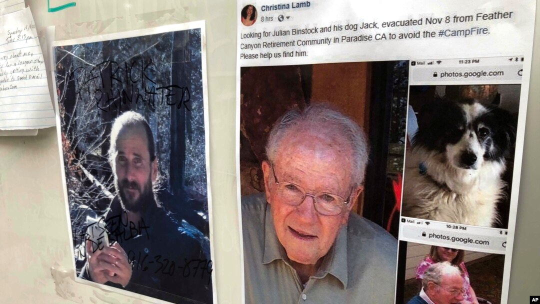 Messages are shown on a bulletin board at The Neighborhood Church in Chico, Calif., on Nov. 13, 2018.