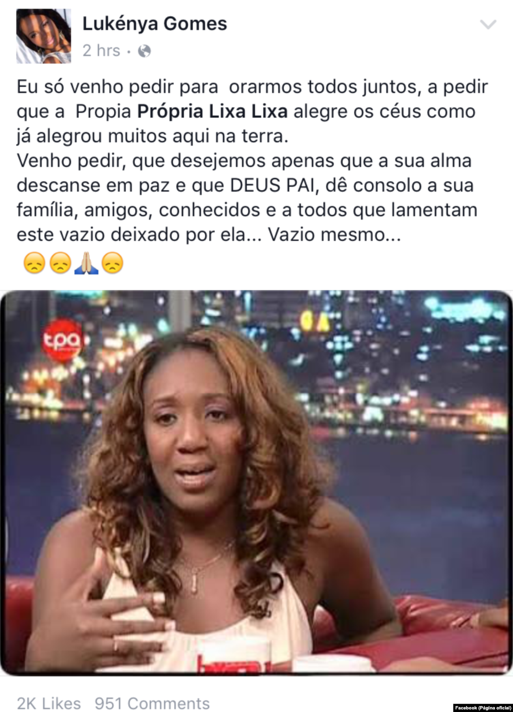 Cantores reagem à morte da kudurista Própria Lixa