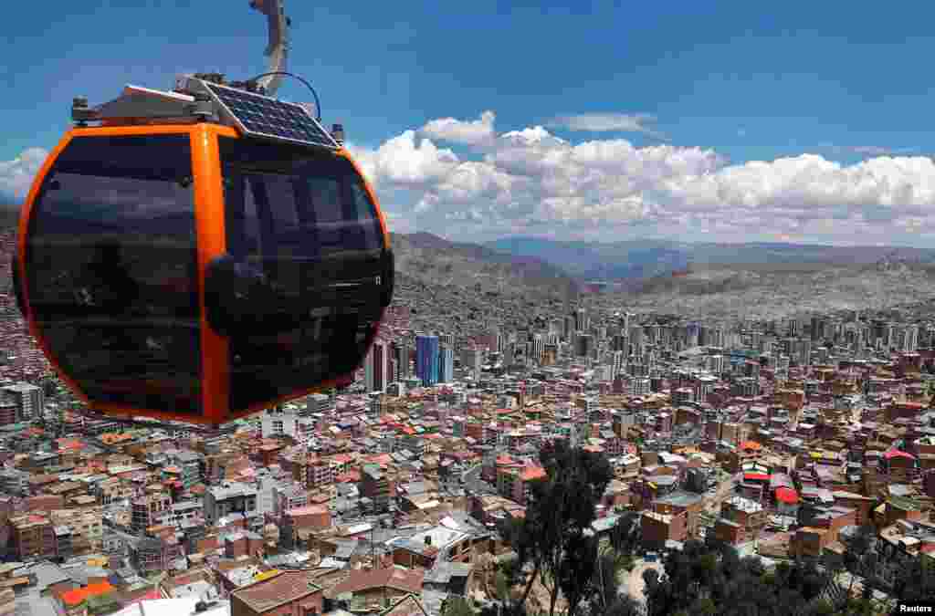 The city of La Paz, Bolivia, is seen from the Teleferico cable car.