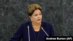 Presidente do Brasil Dilma Rousseff discursa durante o debate geral da 68ª sessão da Assembleia Geral das Nações Unidas.