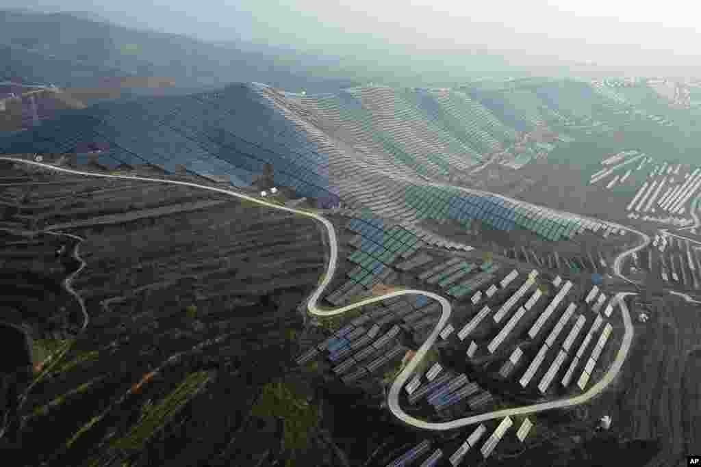 A solar panel installation is seen in Ruicheng County in central China's Shanxi Province.