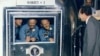 From left: The Apollo 11 astronauts, Neil Armstrong, Michael Collins, and Edwin Aldrin Jr. are met by Former U.S. President Richard M. Nixon while in mobile quarantine aboard the U.S.S. Hornet in the Pacific Ocean in July 1969. 