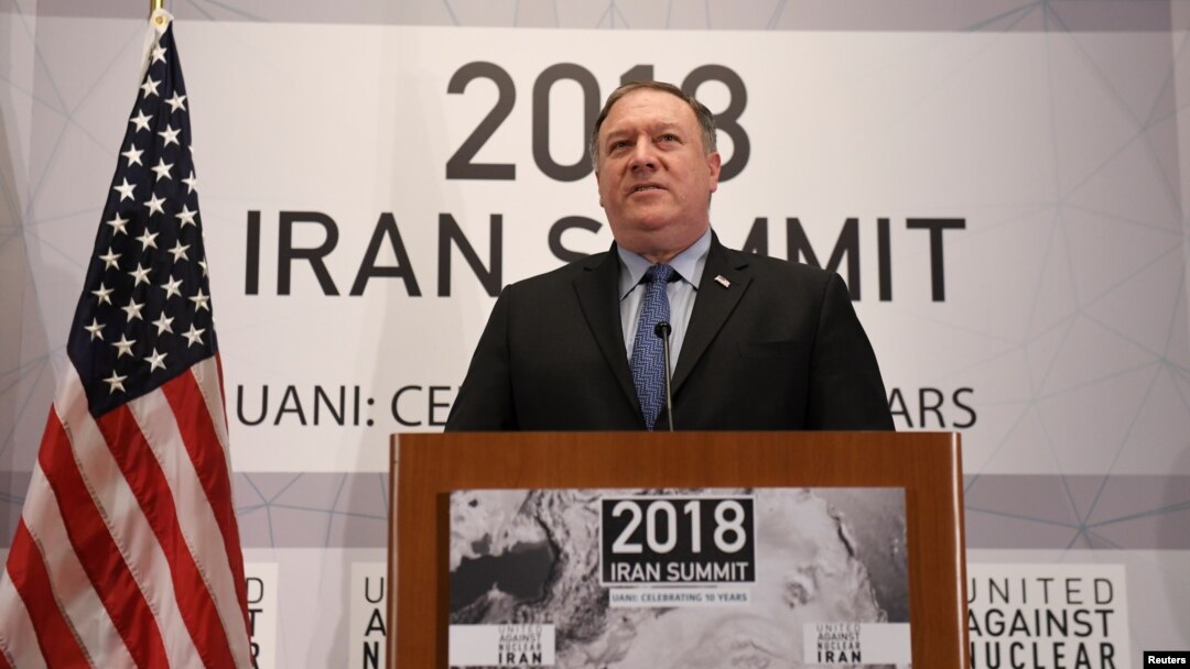 U.S. Secretary of State Mike Pompeo speaks during the United Against Nuclear Iran Summit on the sidelines of the U.N. General Assembly in New York, Sept. 25, 2018.