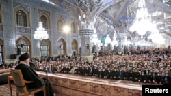 Iran's Supreme Leader Ayatollah Ali Khamenei speaks during a public rally in Mashhad, on March 21, 2023. (West Asia News Agency/via Reuters)