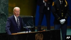 سەرۆکی ئەمەریکا جۆو بایدن لە ماوەی وتارەکەیدا لە کۆبوونەوەی گشتی نەتەوە یەکگرتووەکان
